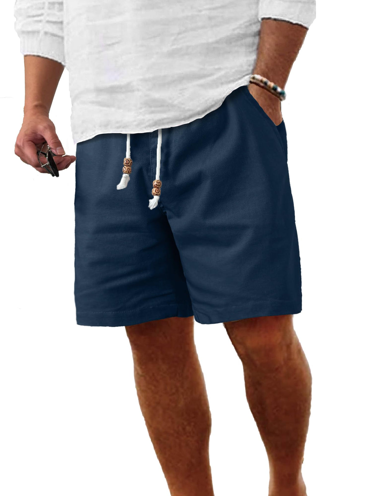 Comdecevis Men's Cotton Linen Casual Shorts