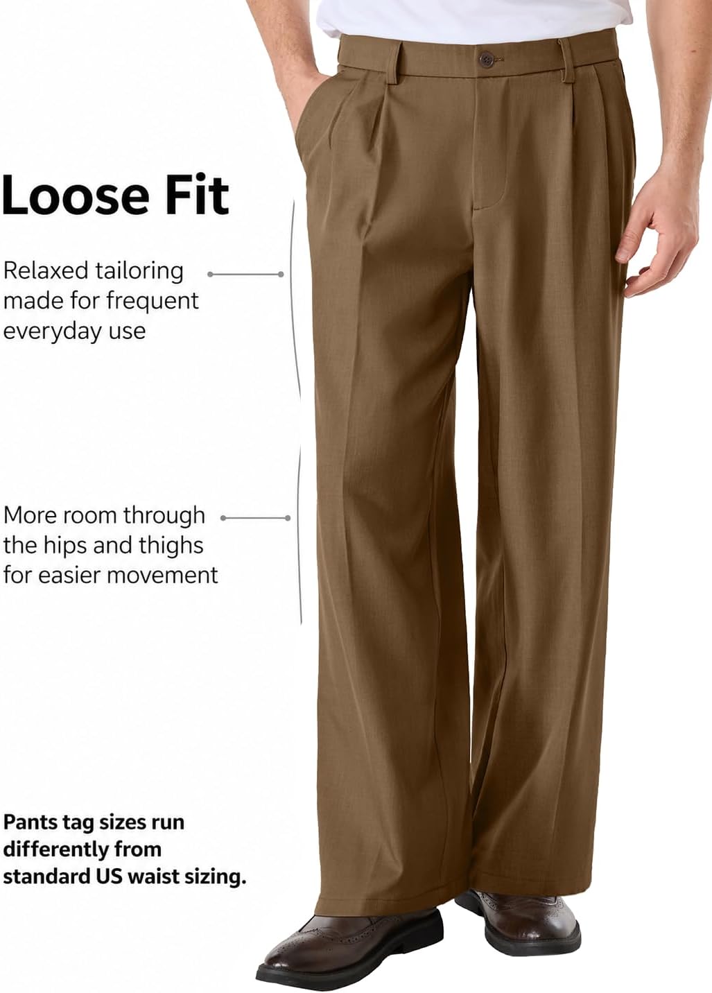 Comdecevis Men's Pleated Wide Leg Relaxed Fit Dress Pants