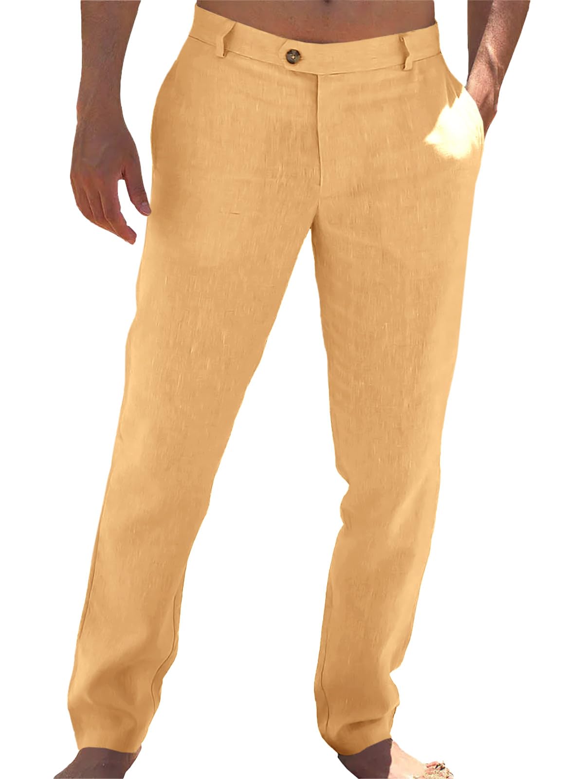 Runcati Mens Casual Pants Linen Dress Loose Summer Beach Yoga Trousers