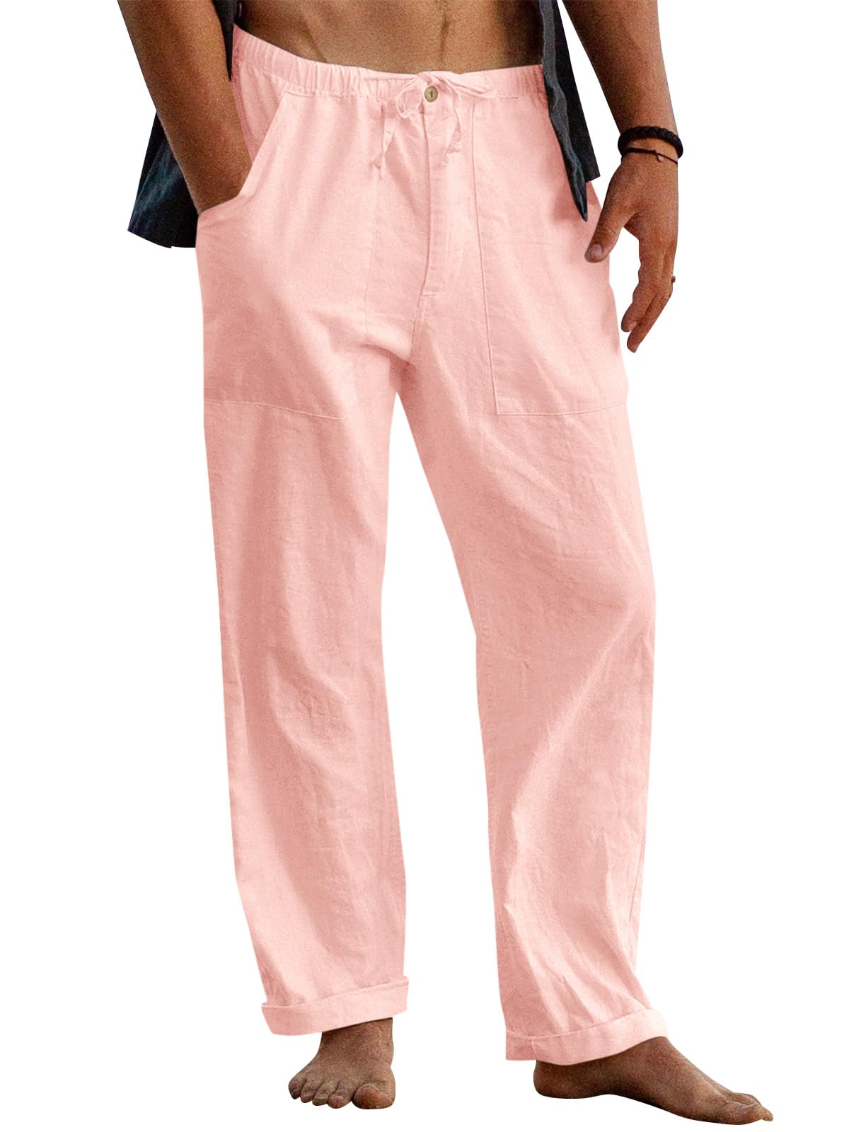 Gafeng Mens Linen Pants Yoga Casual Beach Summer Harem Baggy Trousers