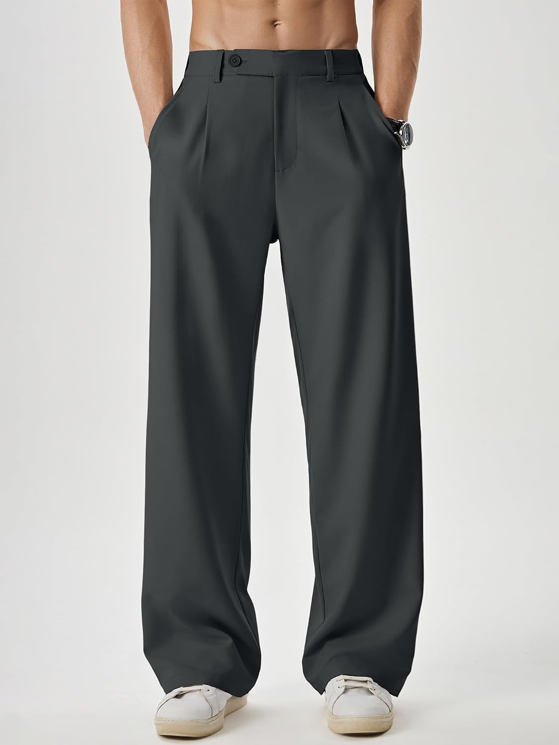 JMIERR Mens Baggy Casual Dress Pants Lightweight Pleated Old Money Wide Leg Pants Loose Relaxed Fit Trousers