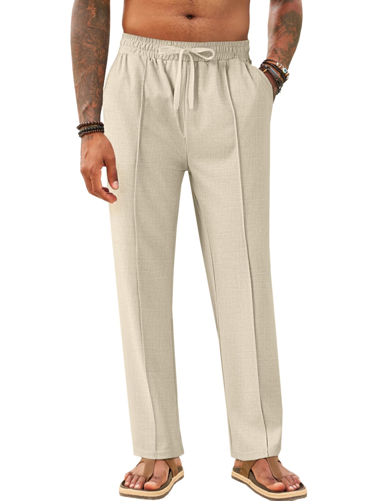 Makkrom Mens Casual Pants Lightweight Summer Beach Dress Pants