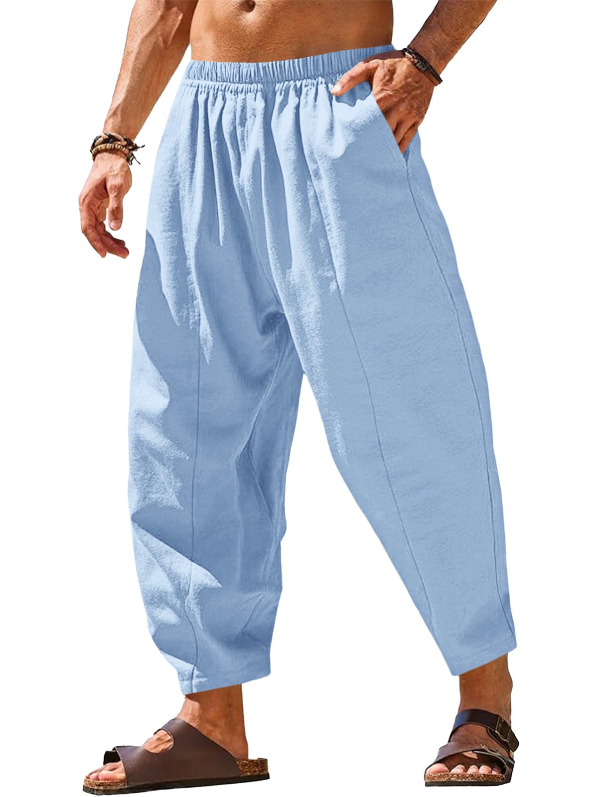 Runcati Mens Harem Pants Casual Elastic Waist Drawstring Baggy Trouser