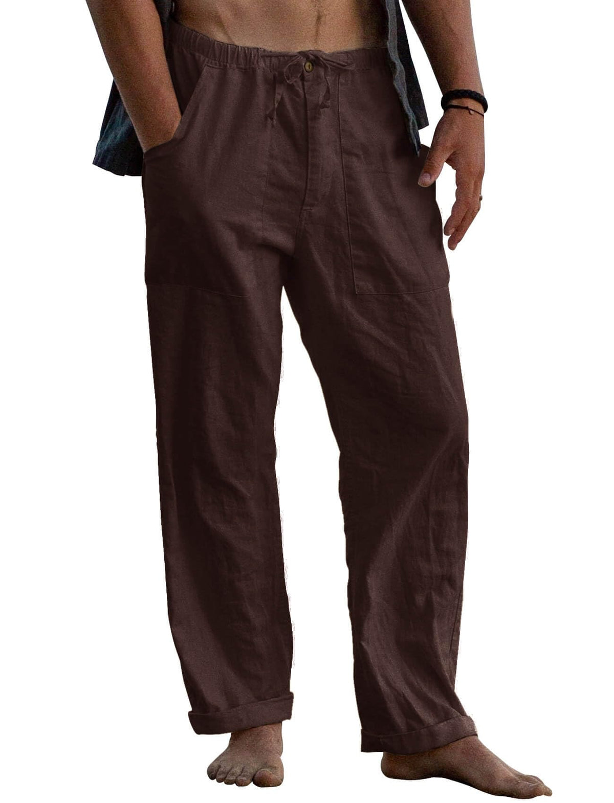 Gafeng Mens Linen Pants Yoga Casual Beach Summer Harem Baggy Trousers