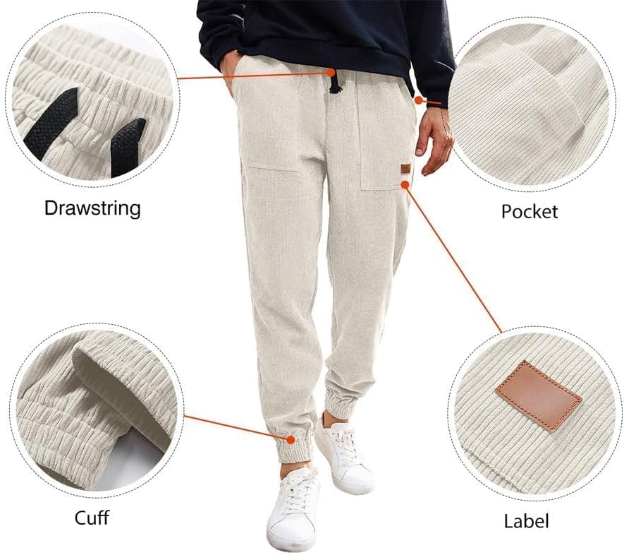 JMIERR Mens Corduroy Drawstring Sweatpants Casual Joggers Relaxed Fit Pants