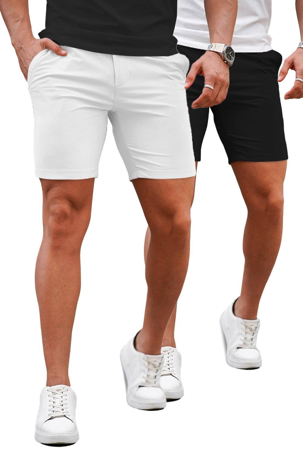 GINGTTO Mens Slim Fit Shorts Stretch Tapered Leg Skinny Chinos 5" 7"