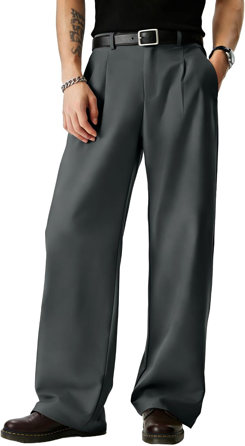 JMIERR Mens Baggy Casual Dress Pants Lightweight Pleated Old Money Wide Leg Pants Loose Relaxed Fit Trousers