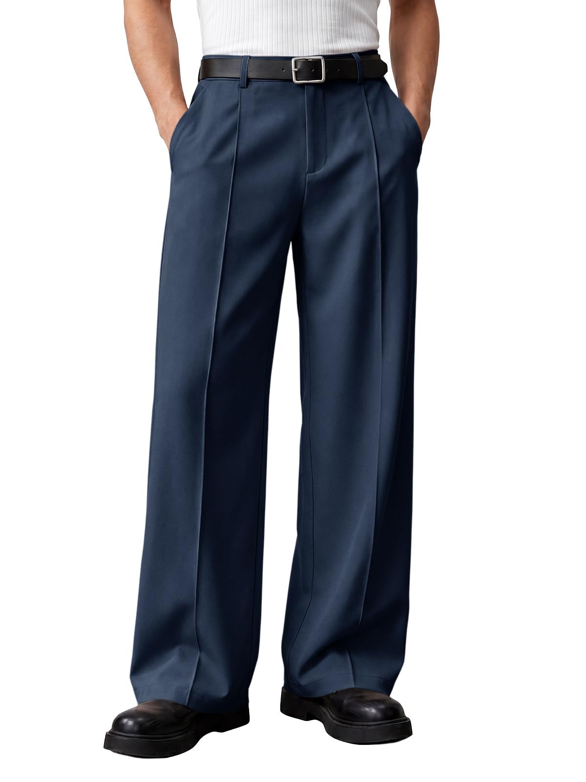 Runcati Mens Baggy Dress Pants Casual Pleated Wide Leg Lightweight Trousers