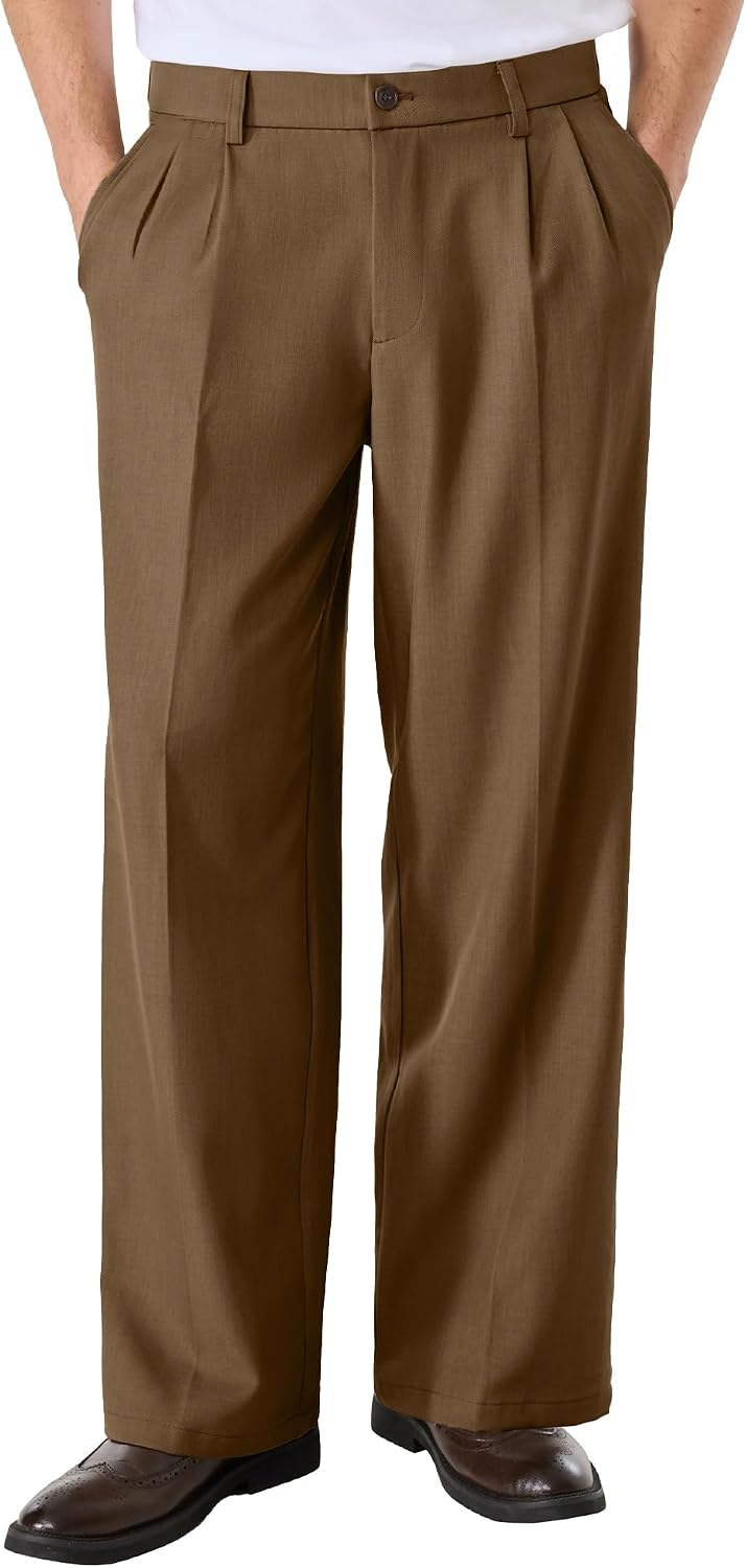 Comdecevis Men's Pleated Wide Leg Relaxed Fit Dress Pants