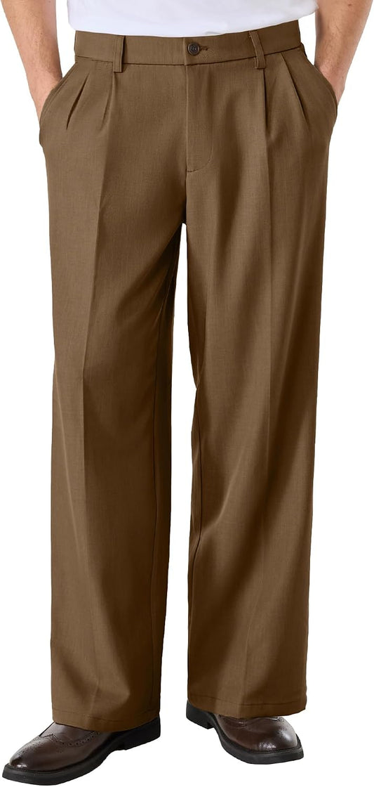 Comdecevis Men's Pleated Wide Leg Relaxed Fit Dress Pants