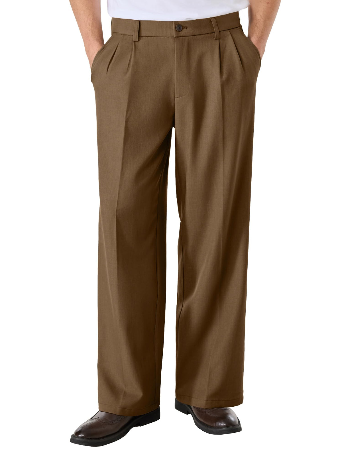 Comdecevis Men's Pleated Wide Leg Relaxed Fit Dress Pants