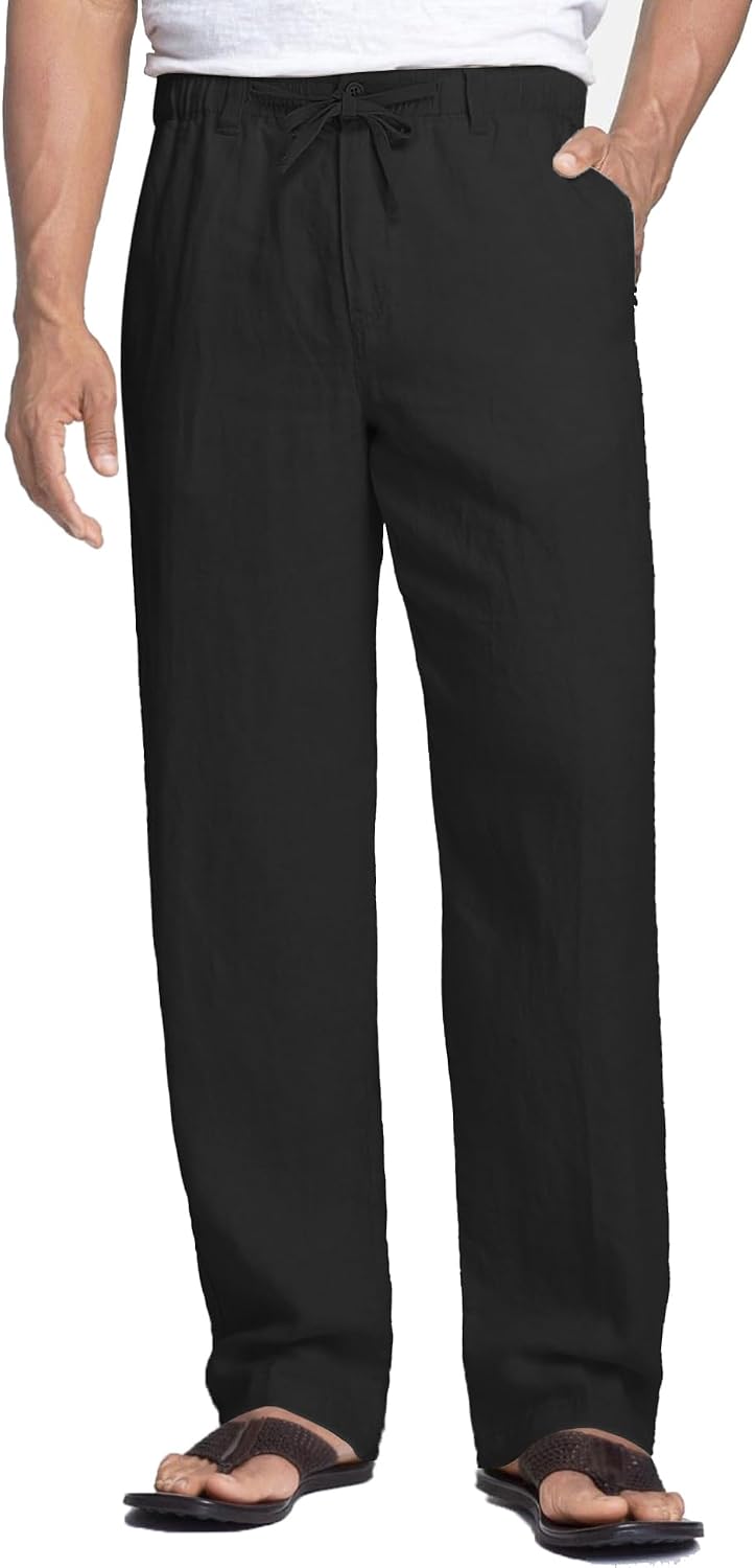 COOFANDY Men's Linen Pants Casual Lightweight Drawstring Beach Summer Pant