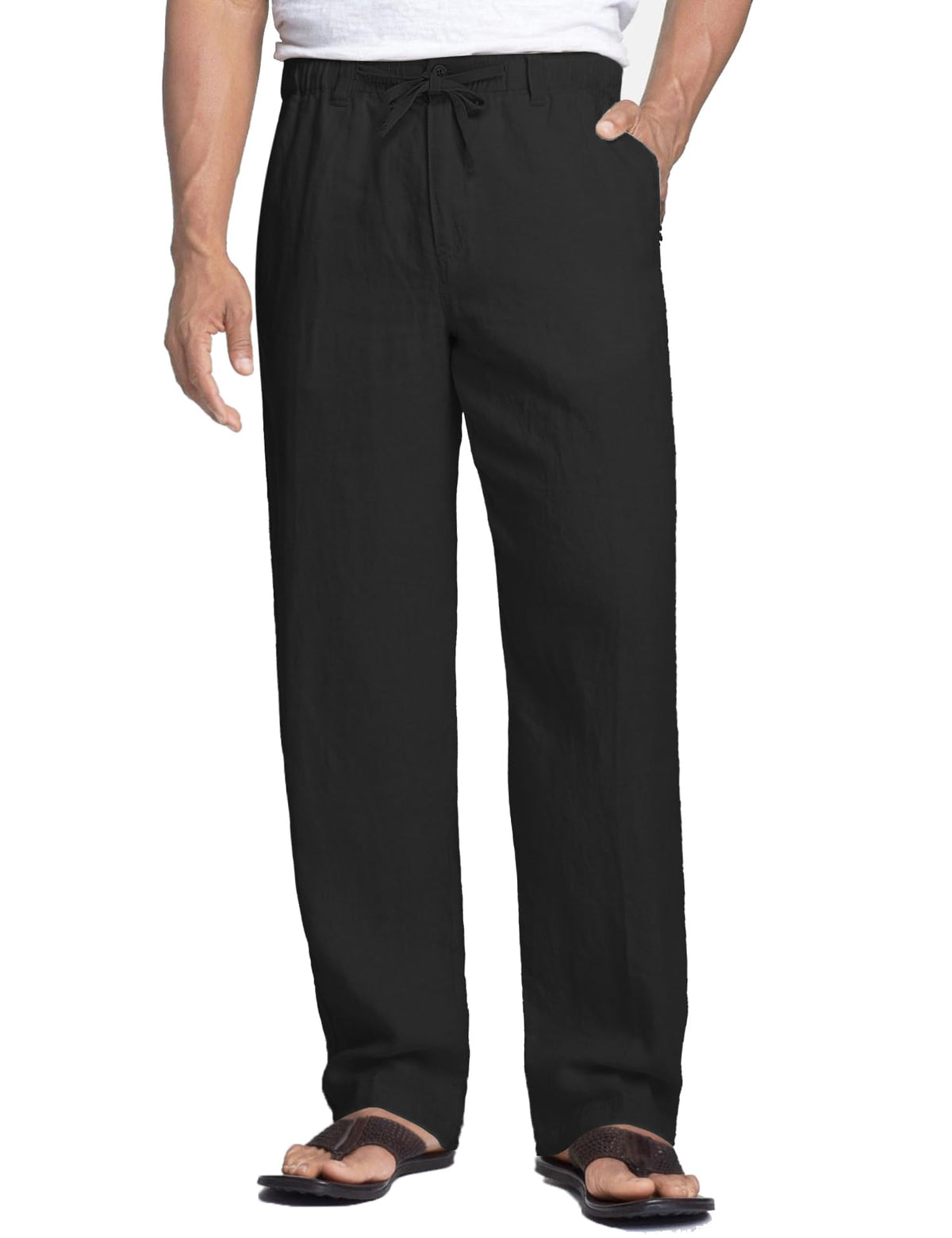 COOFANDY Men's Linen Pants Casual Lightweight Drawstring Beach Summer Pant