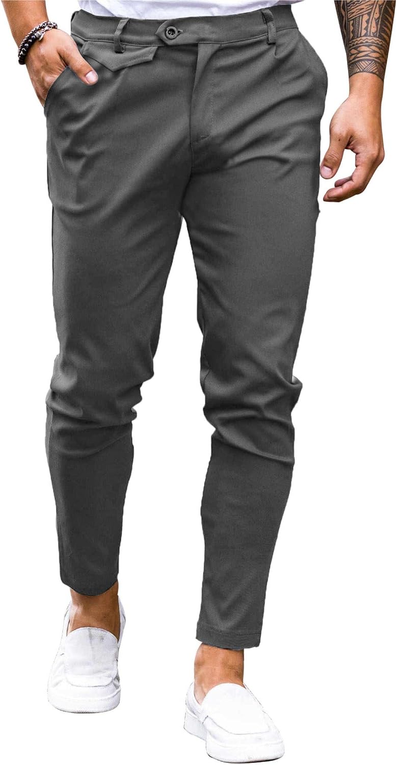 Mens Chinos Slim Fit Pants Stretch Tapered Dress Pant Casual Trousers