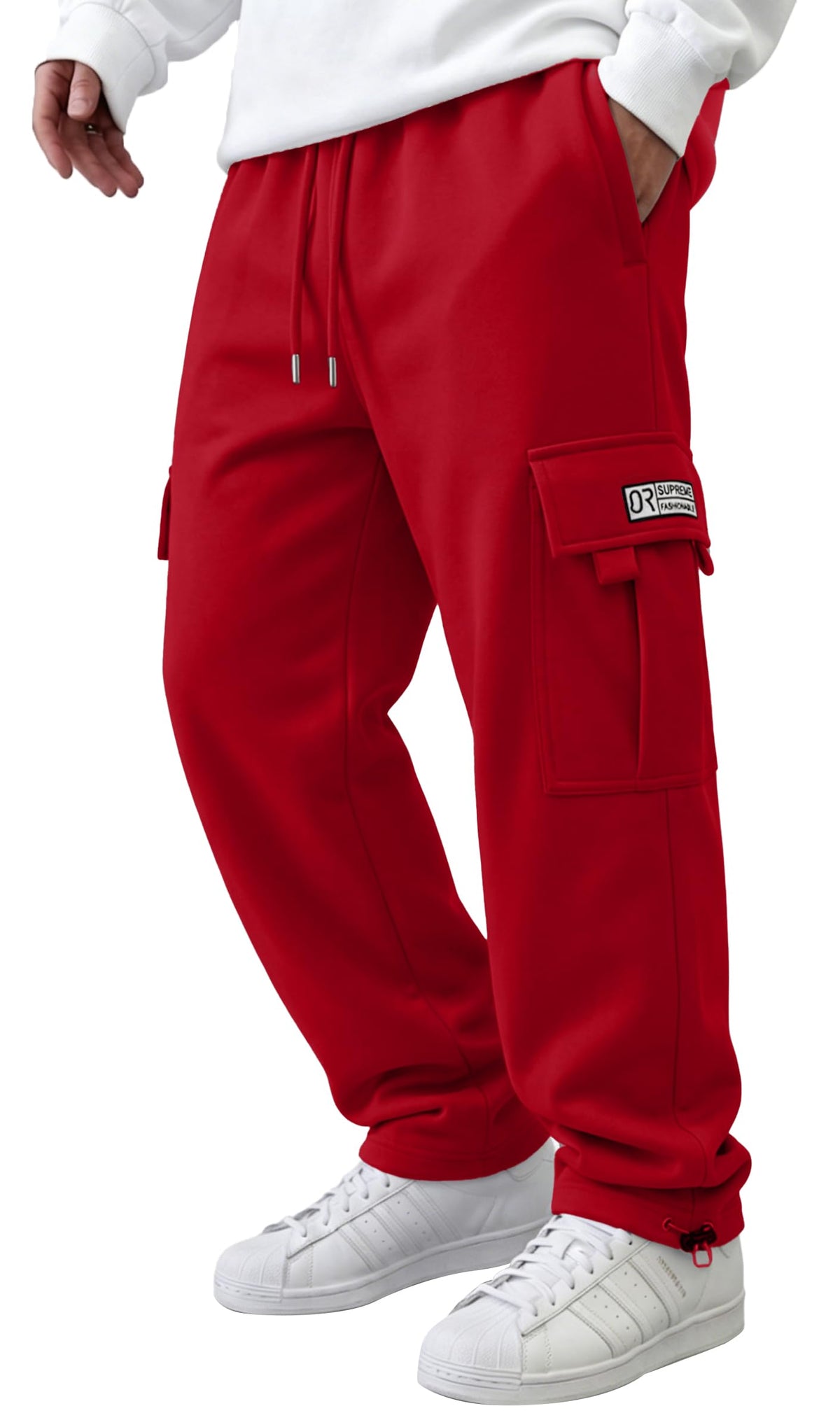 HUNGSON Mens Cargo Sweatpants Drawstring Casual Hiking Pants Joggers Athletic Trousers Cotton Loose Straight Pants for Men