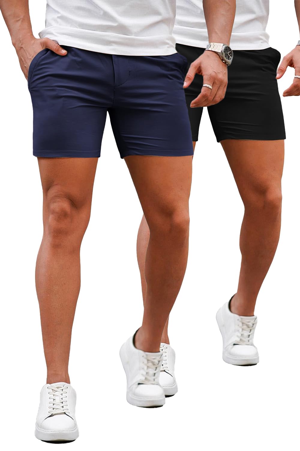 GINGTTO Mens Slim Fit Shorts Stretch Tapered Leg Skinny Chinos 5" 7"