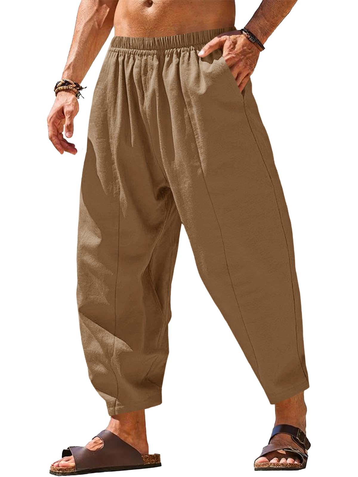 Runcati Mens Harem Pants Casual Elastic Waist Drawstring Baggy Trouser