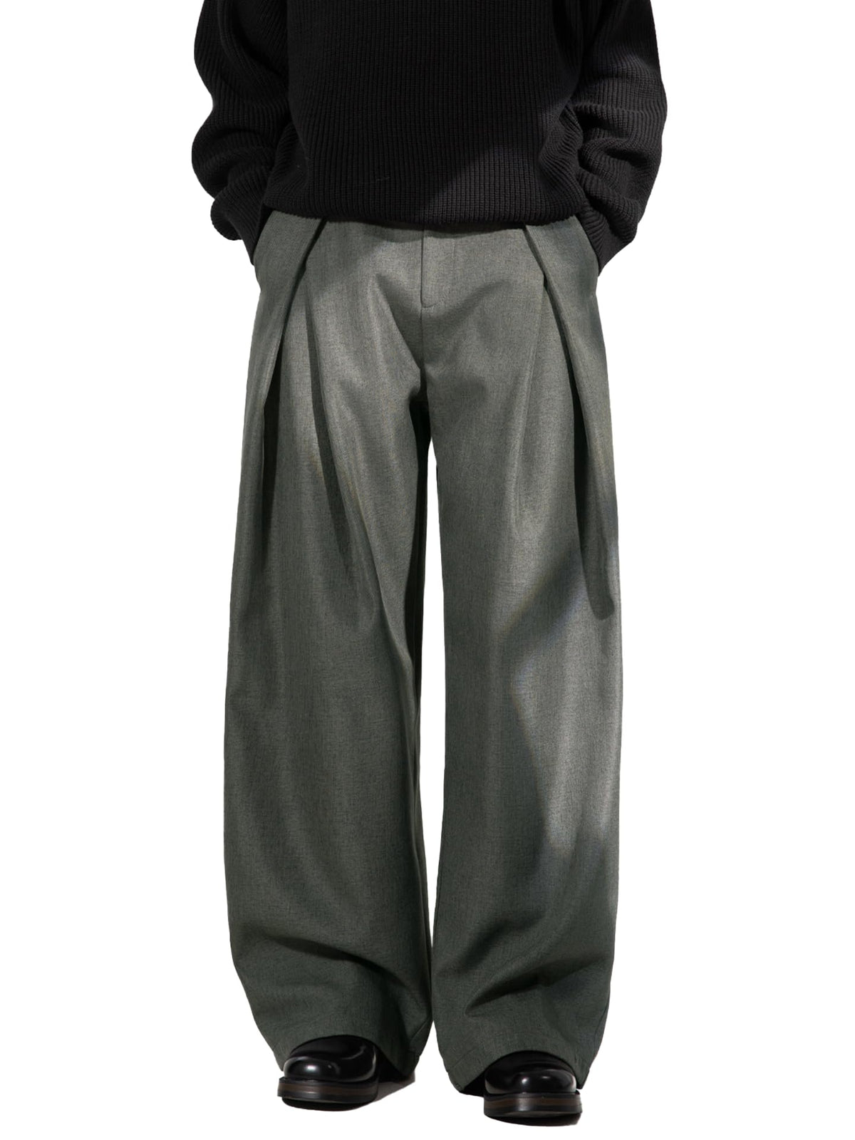 Mens Pleated Wide Leg Baggy Dress Pants Casual Elastic Waist Fall Long Trousers with Pockets