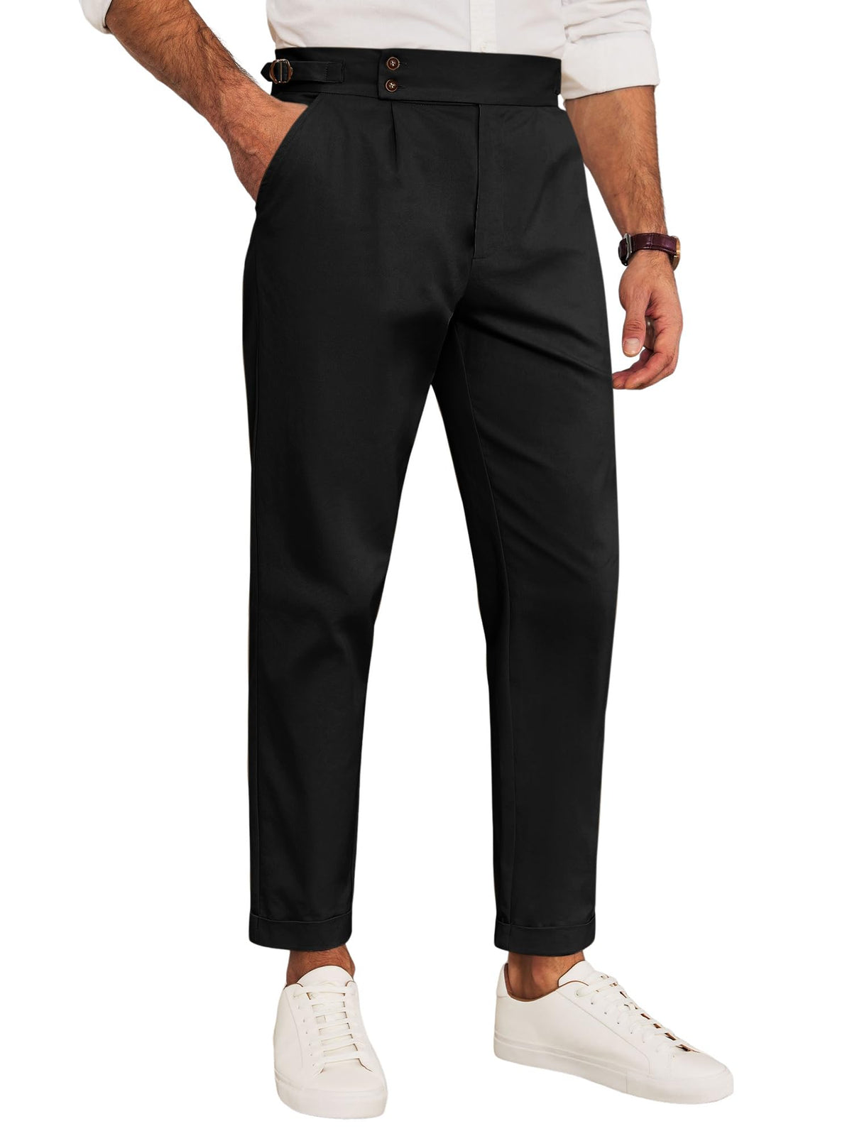 Runcati Mens Chinos Slim Fit Pleated Front Tapered Casual Dress Pants