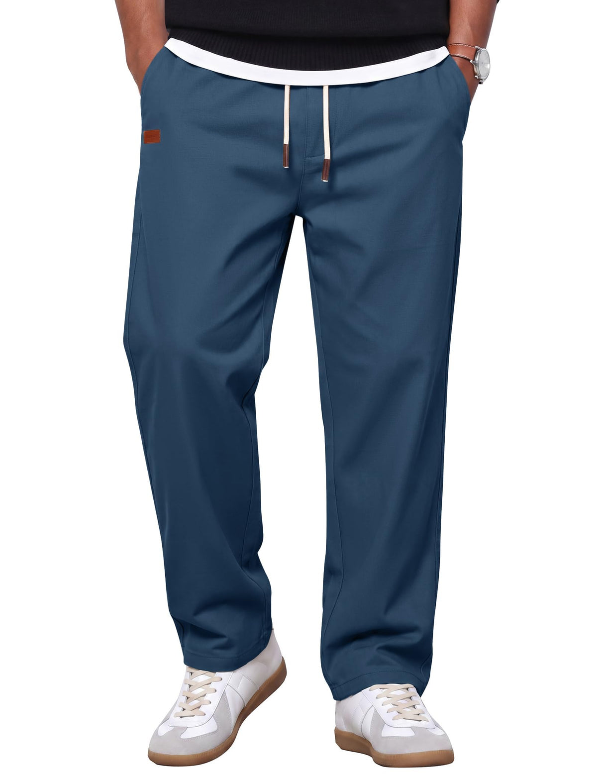COOFANDY Mens Casual Pants Elastic Waist Drawstring Chino Pant Cotton Twill Stretch Slacks with Pocket