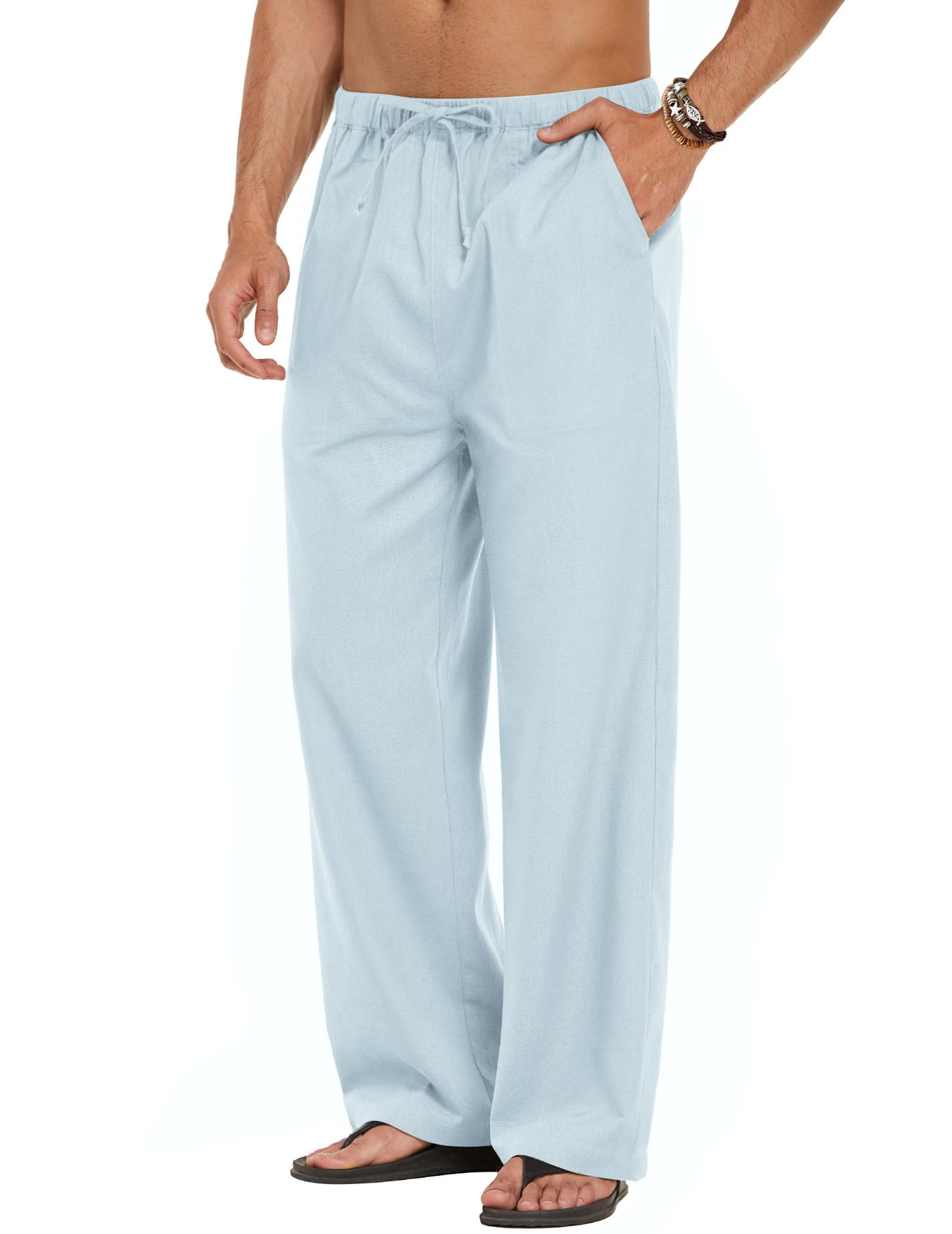 COOFANDY Men Linen Pants Casual Elastic Waist Drawstring Pants Summer Beach