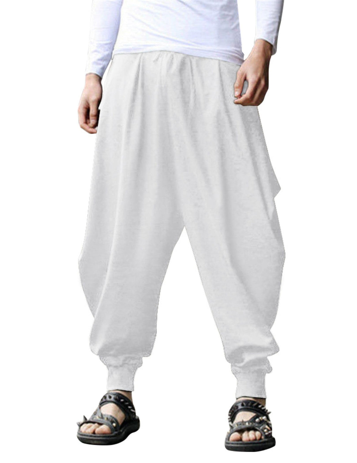 COOFANDY Men Hippie Harem Pants Baggy Linen Cotton Boho Yoga Pants Summer Beach Pants Casual Drop Crotch Trouser