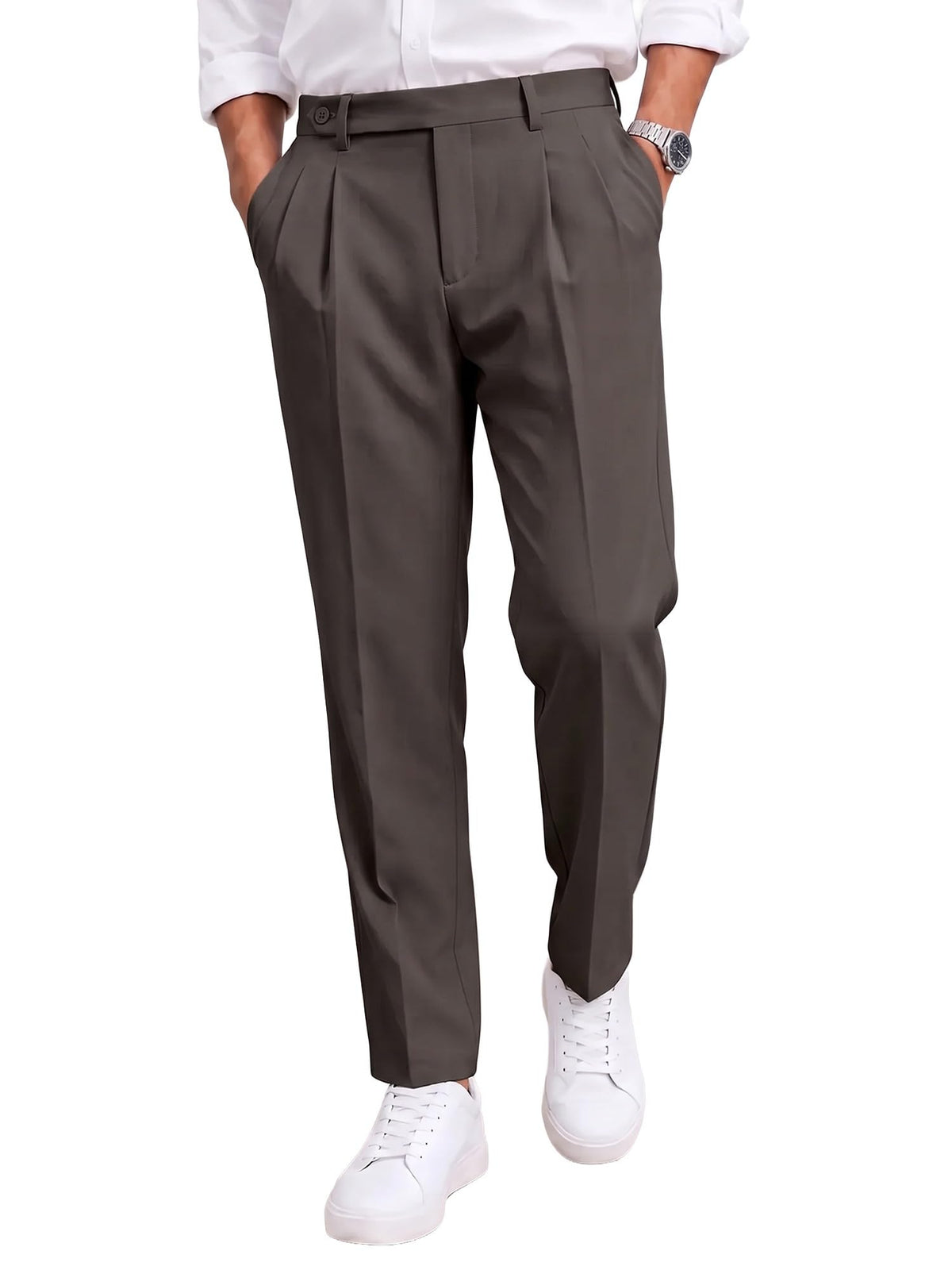JMIERR Men's Cropped Pleated Dress Pants Casual Tapered Suit Trousers