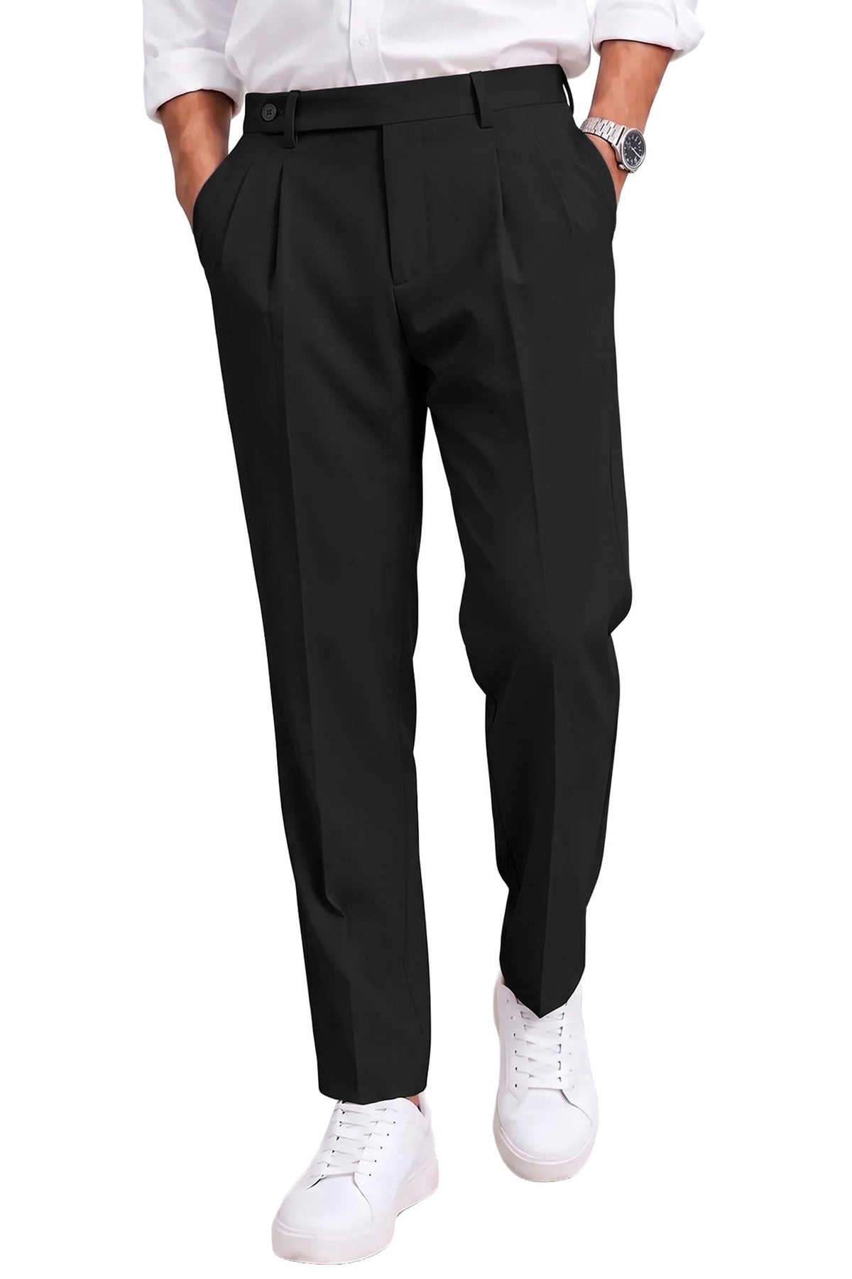 JMIERR Men's Cropped Pleated Dress Pants Casual Tapered Suit Trousers