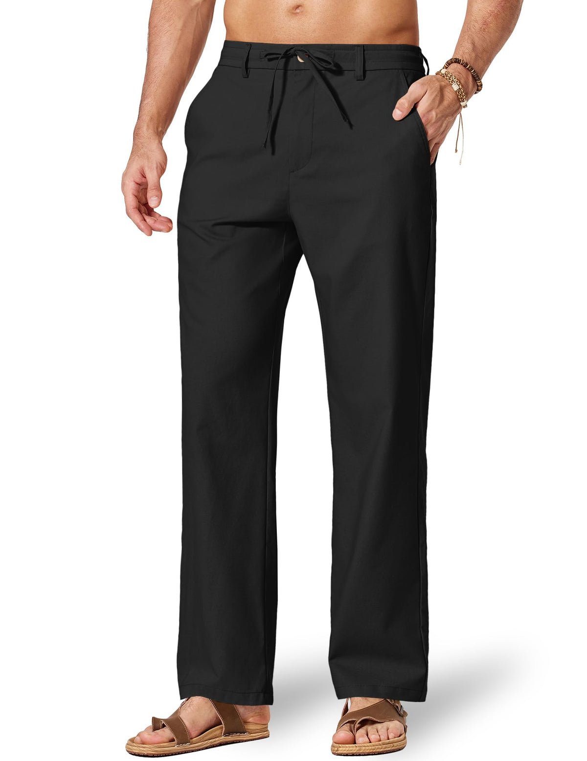 COOFANDY Men's Cotton Linen Pants [Relaxed Fit ] Casual Drawstring Dress Pants Beach Summer Lightweight Trousers