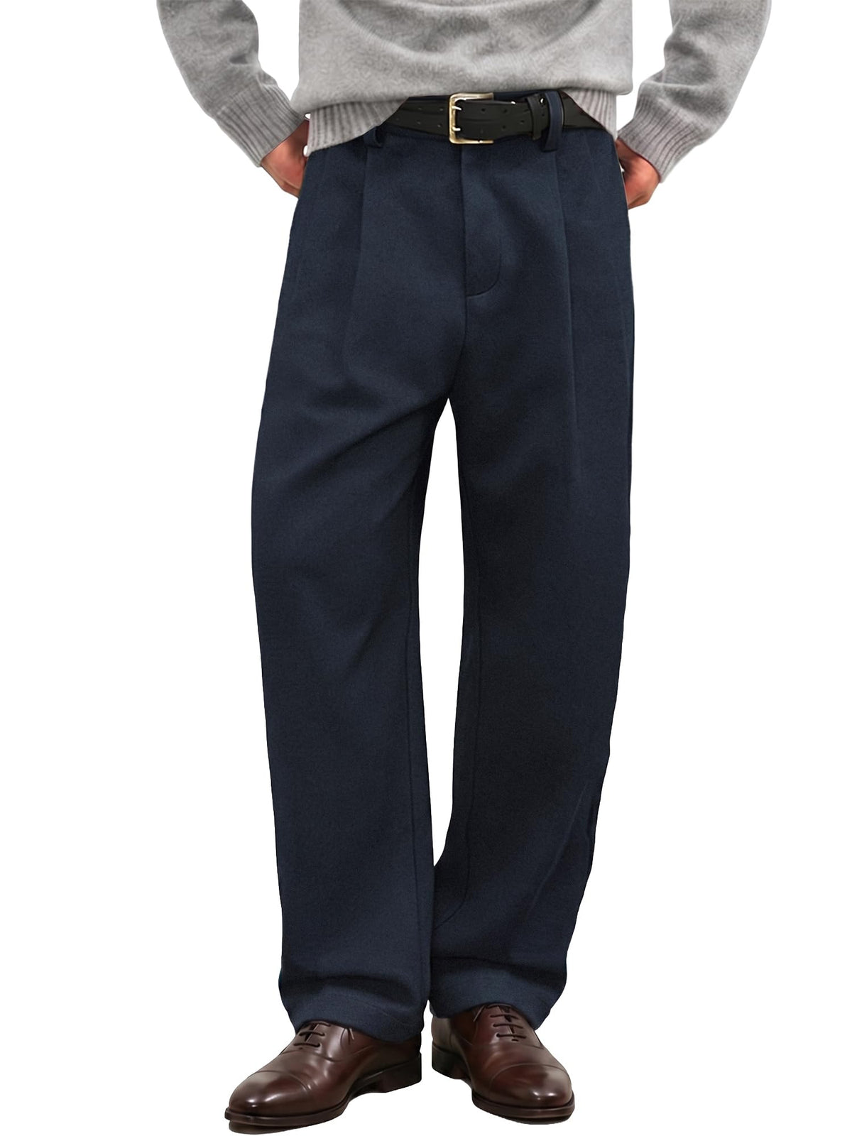 JMIERR Men's Baggy Pleated Wide Leg Loose Fit Brushed Casual Dress Pants