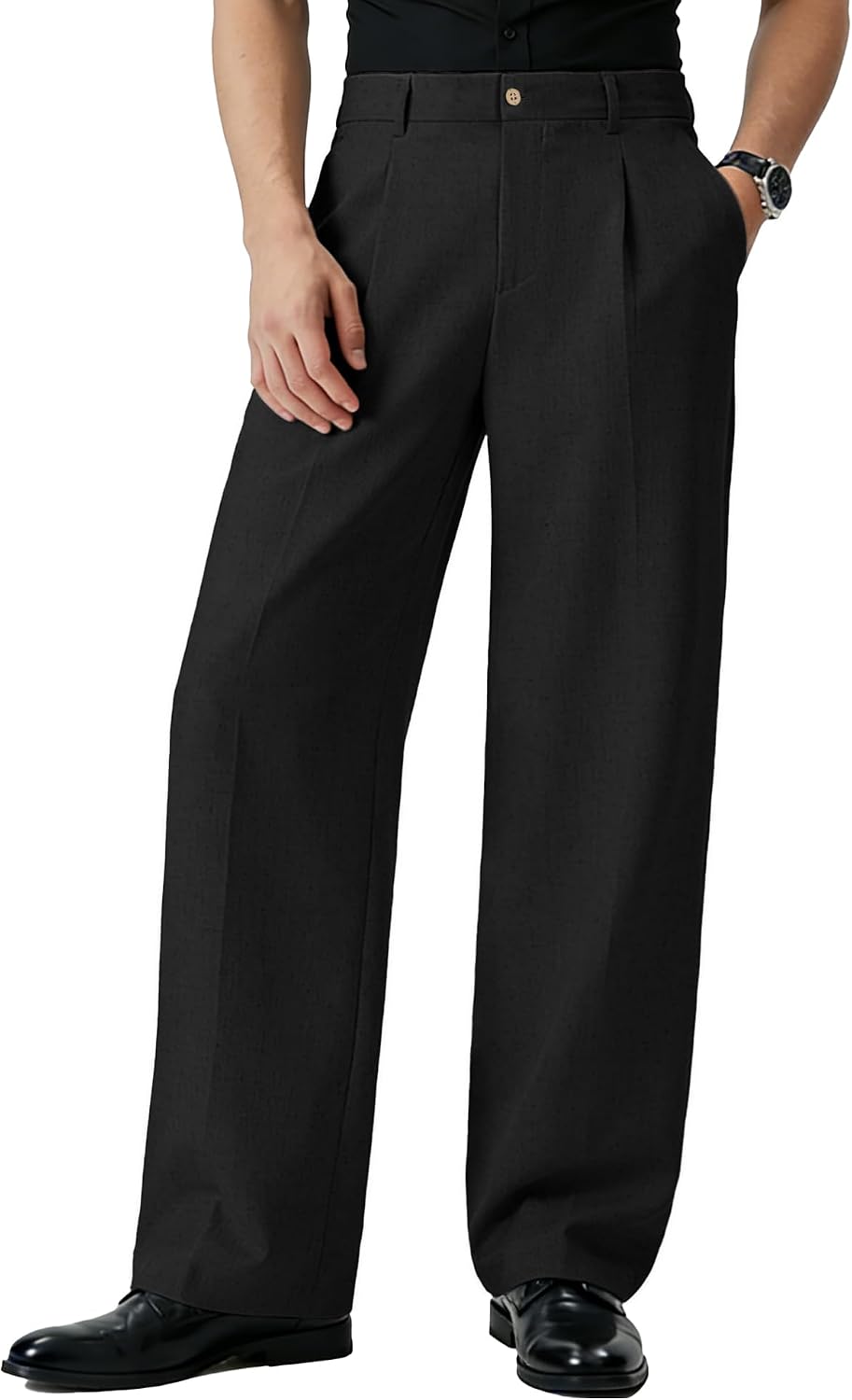 Susclude Mens Linen Casual Dress Pants Old Money Wide Leg Baggy Pleated Vintage Relaxed Fit Slacks Work Office Trousers