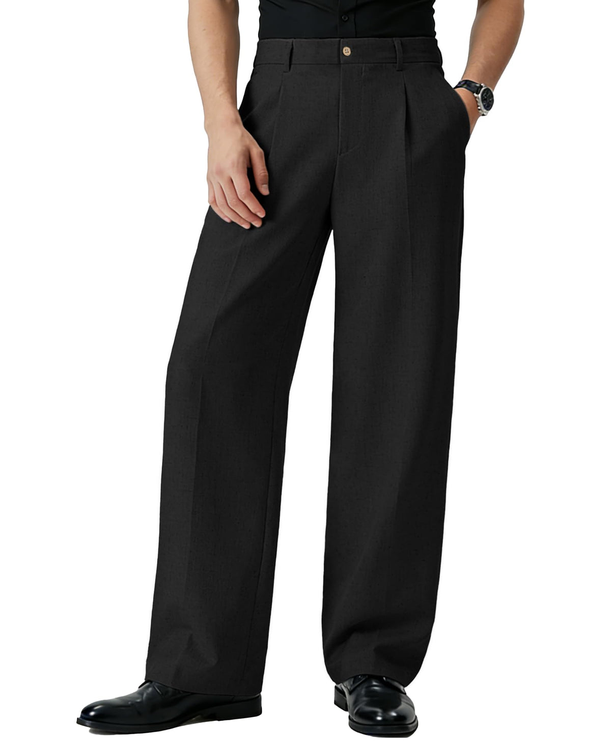 Susclude Mens Linen Casual Dress Pants Old Money Wide Leg Baggy Pleated Vintage Relaxed Fit Slacks Work Office Trousers