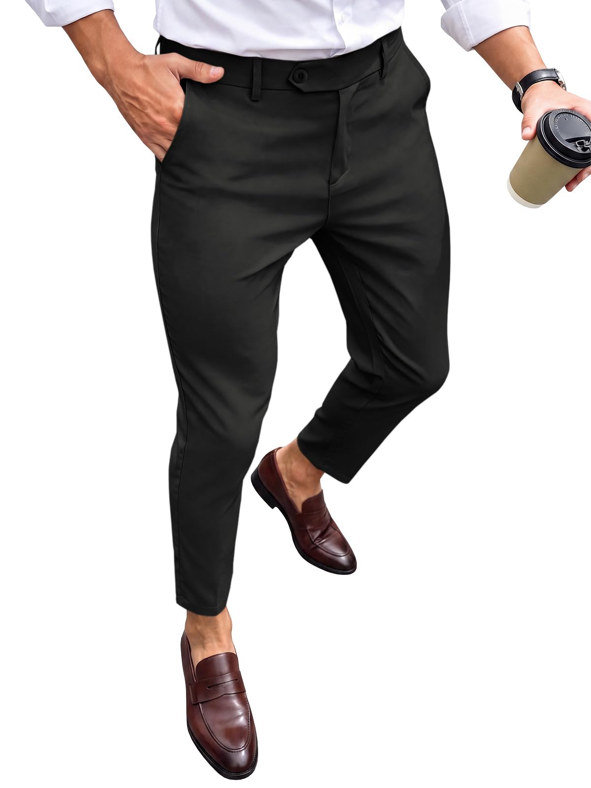 Runcati Mens Slim Fit Dress Pants Casual Stretch Skinny Trousers 30"/32"