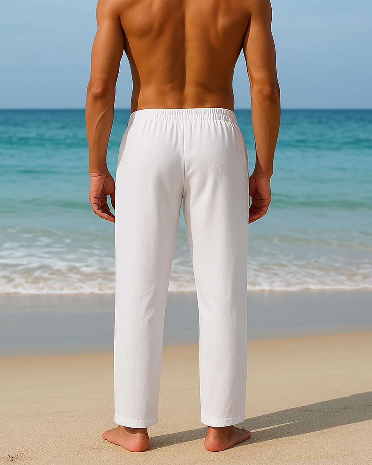 Men's Cotton Linen Pants Casual Summer Beach Lightweight Pants with Pockets