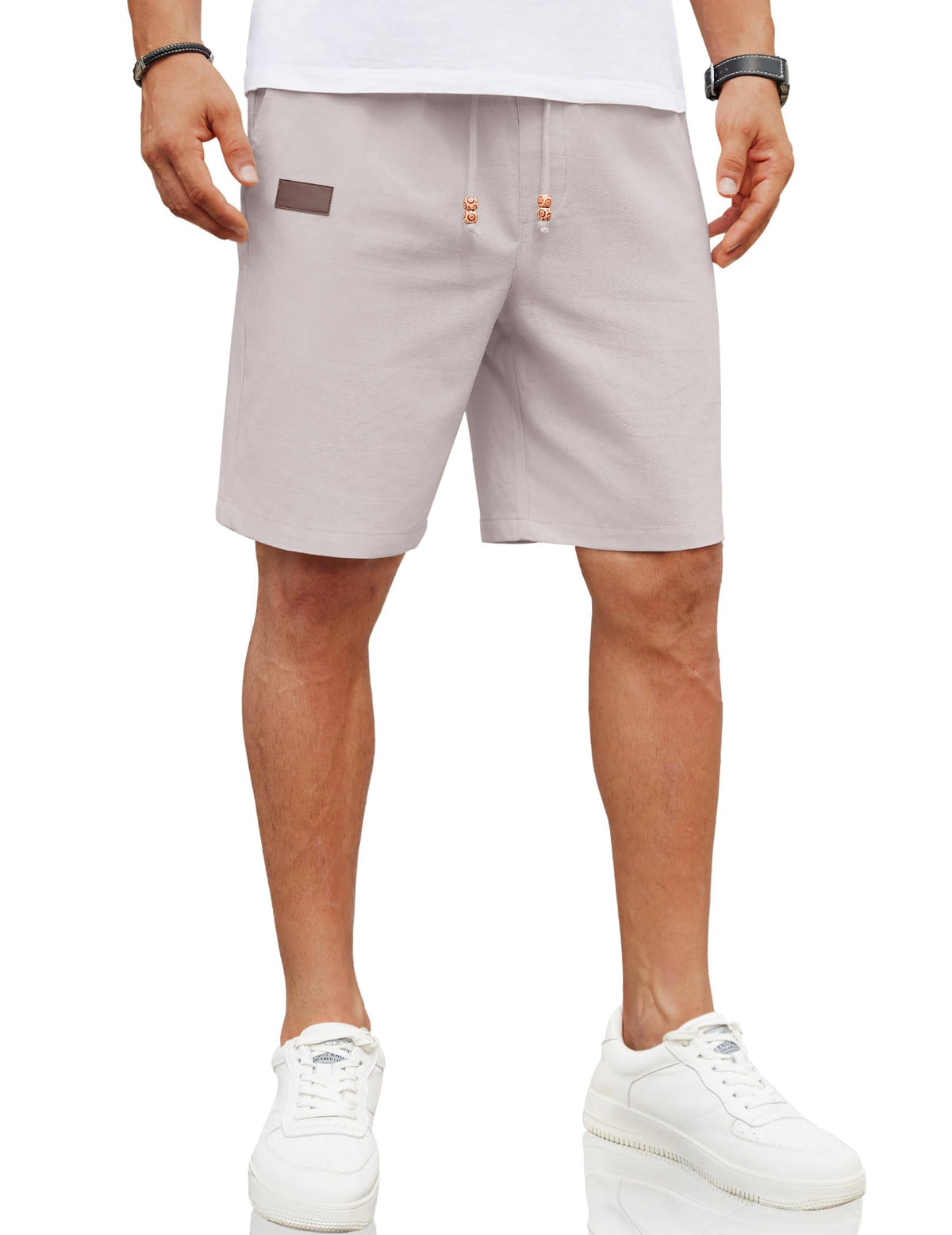 COOFANDY Men Linen Beach Shorts Casual Drawstring Summer Vacation Shorts