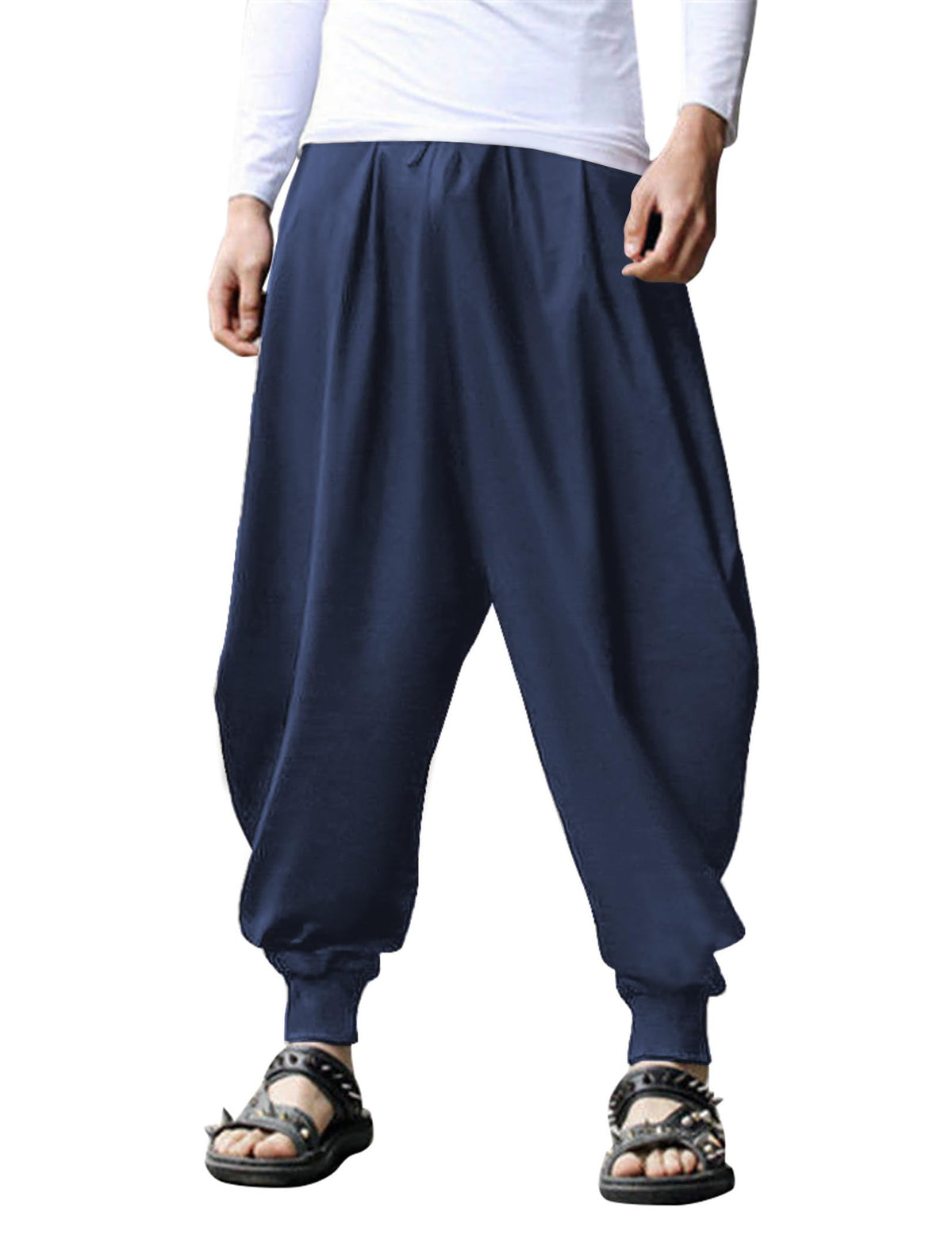 COOFANDY Men Hippie Harem Pants Baggy Linen Cotton Boho Yoga Pants Summer Beach Pants Casual Drop Crotch Trouser