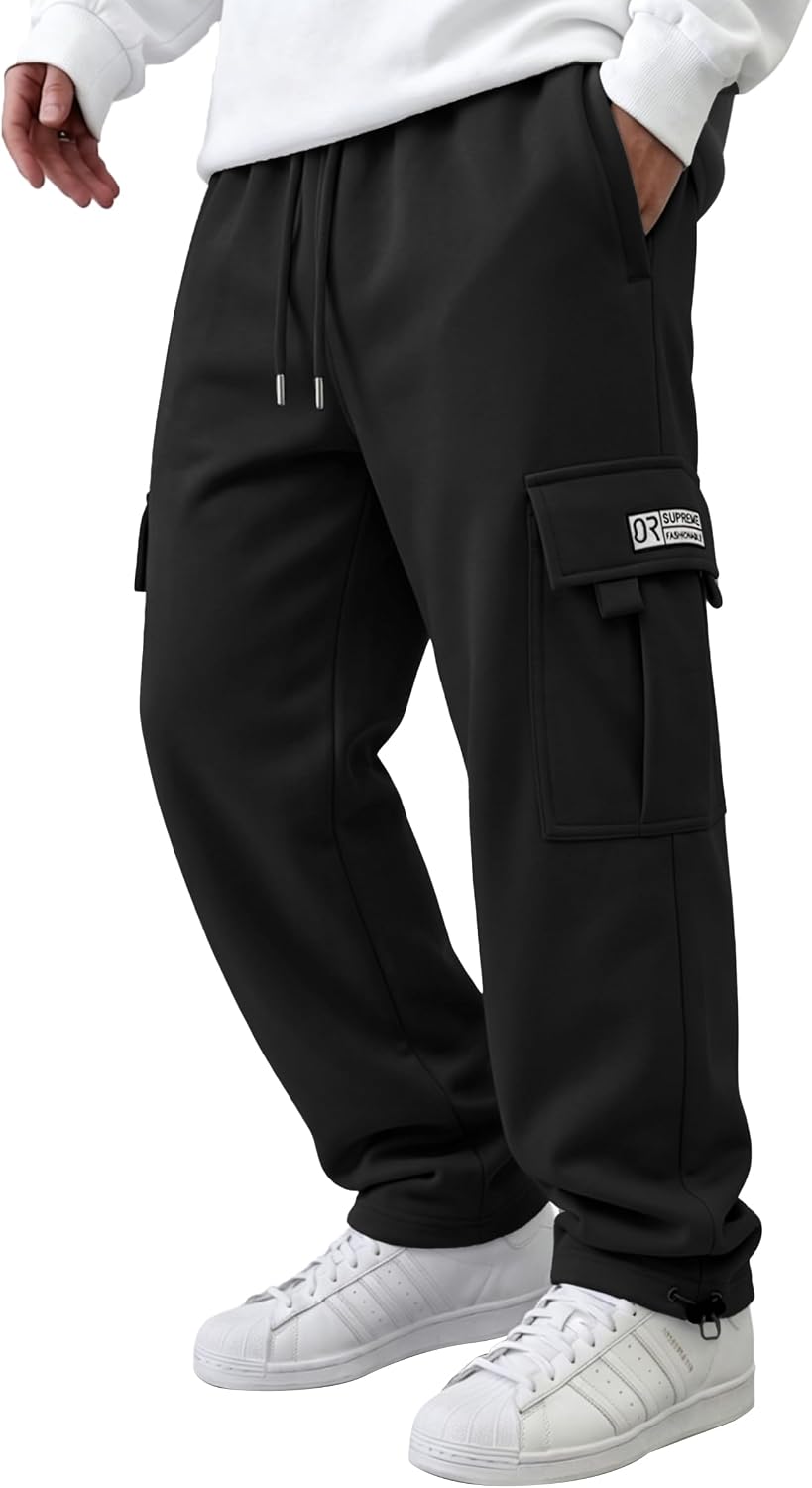 HUNGSON Mens Cargo Sweatpants Drawstring Casual Hiking Pants Joggers Athletic Trousers Cotton Loose Straight Pants for Men