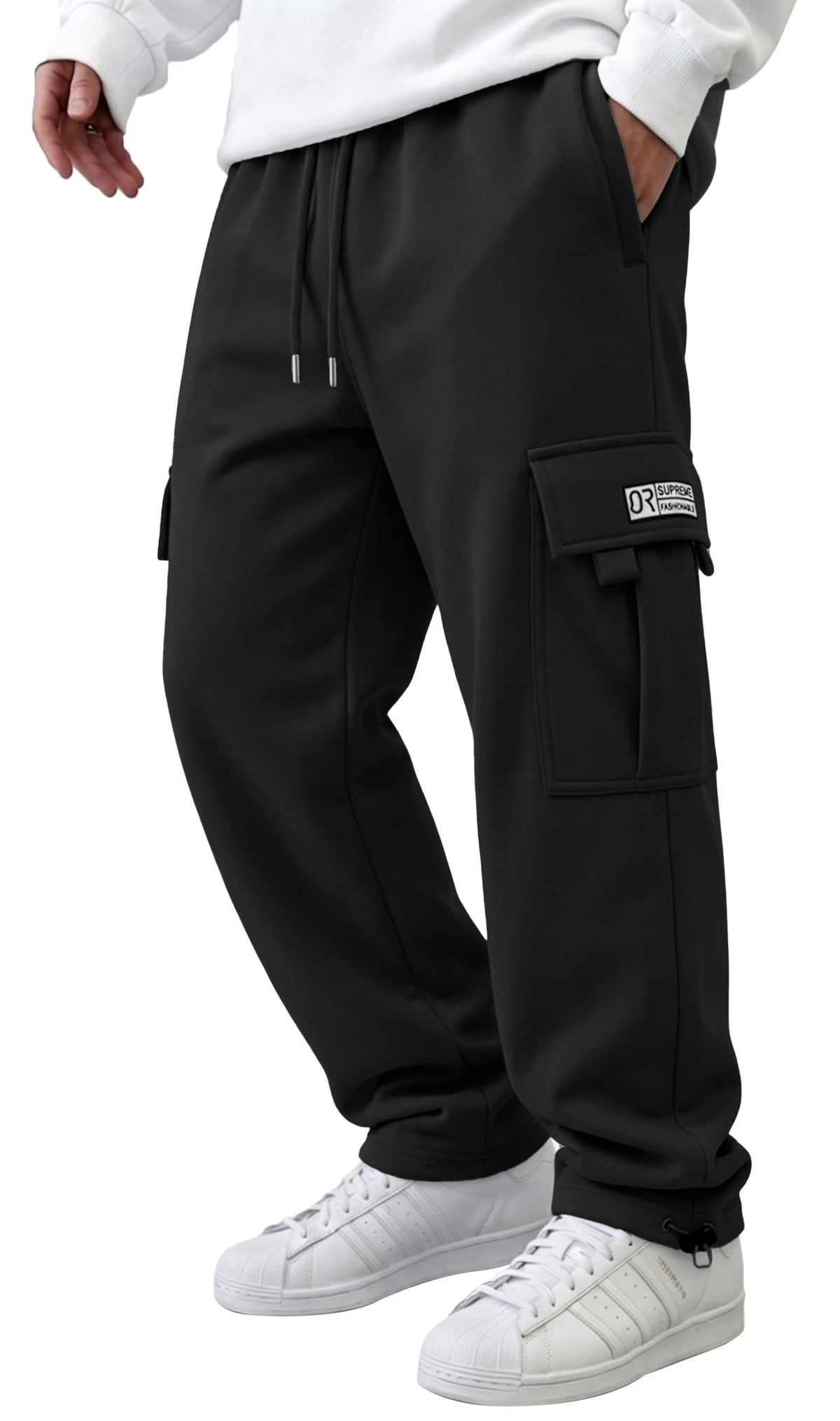 HUNGSON Mens Cargo Sweatpants Drawstring Casual Hiking Pants Joggers Athletic Trousers Cotton Loose Straight Pants for Men