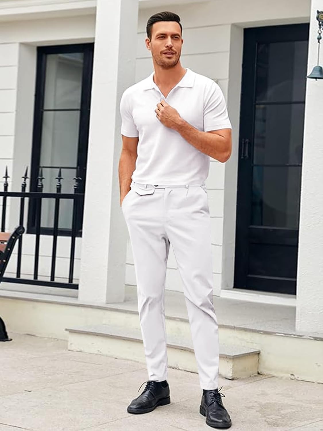 Mens Chinos Slim Fit Pants Stretch Tapered Dress Pant Casual Trousers
