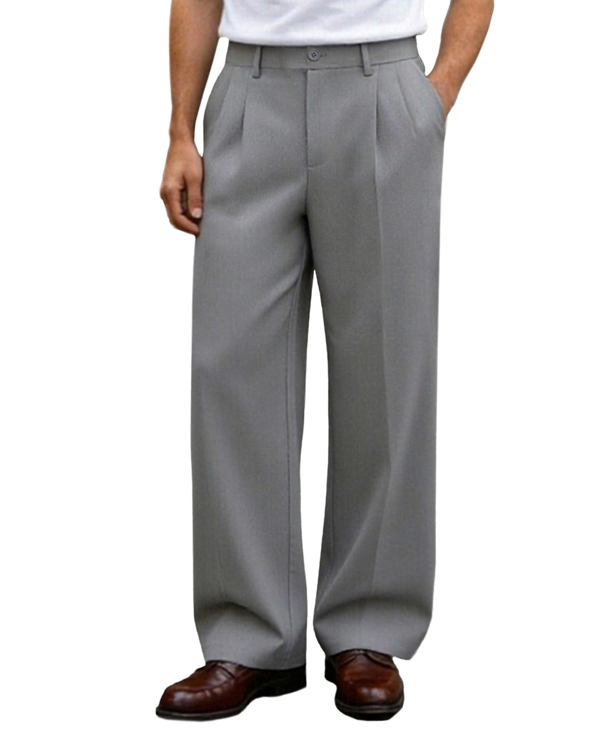Susclude Mens Casual Dress Pants Old Money Pleated Baggy Wide Leg Slacks Vintage Stylish Relaxed Fit Work Trousers