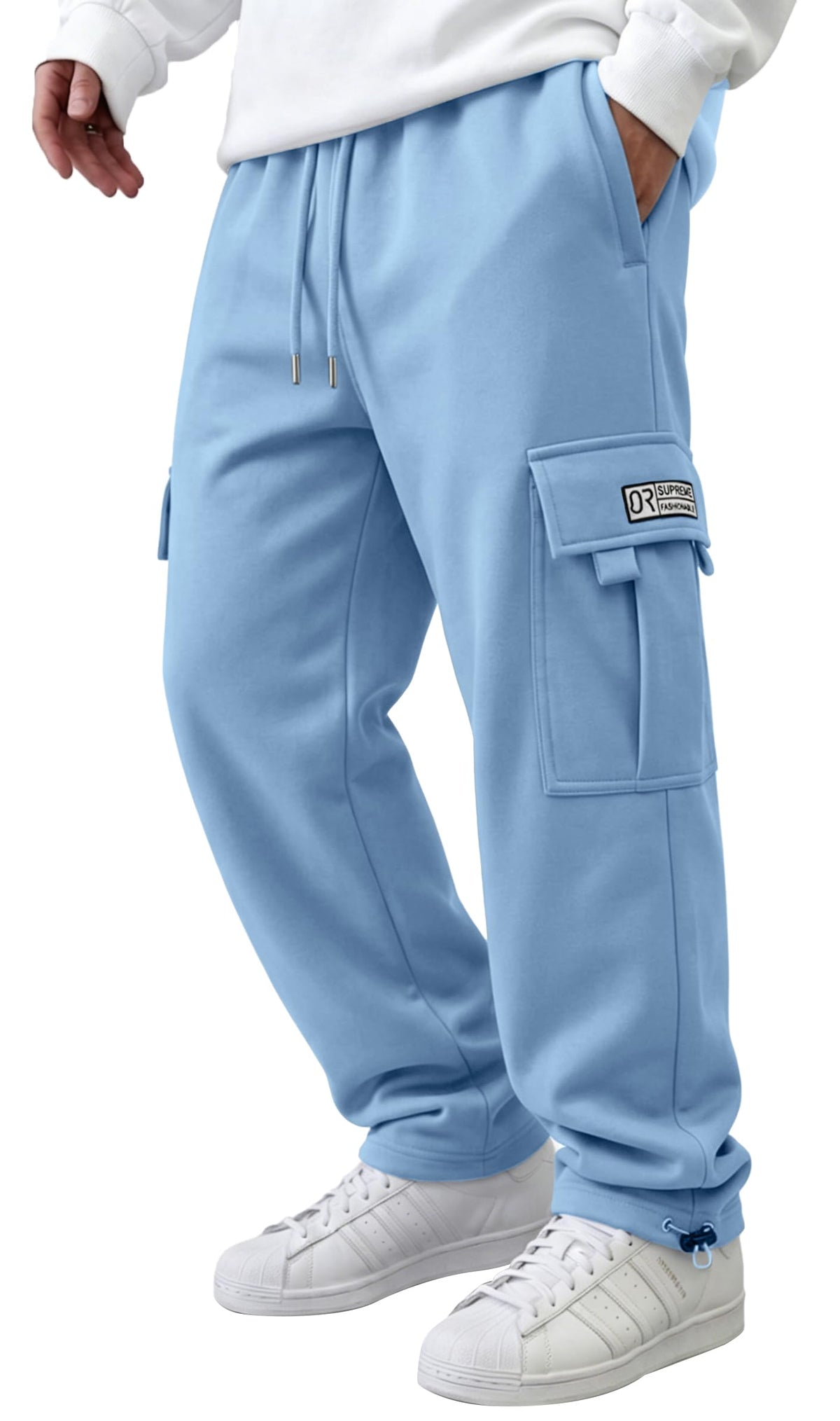 HUNGSON Mens Cargo Sweatpants Drawstring Casual Hiking Pants Joggers Athletic Trousers Cotton Loose Straight Pants for Men