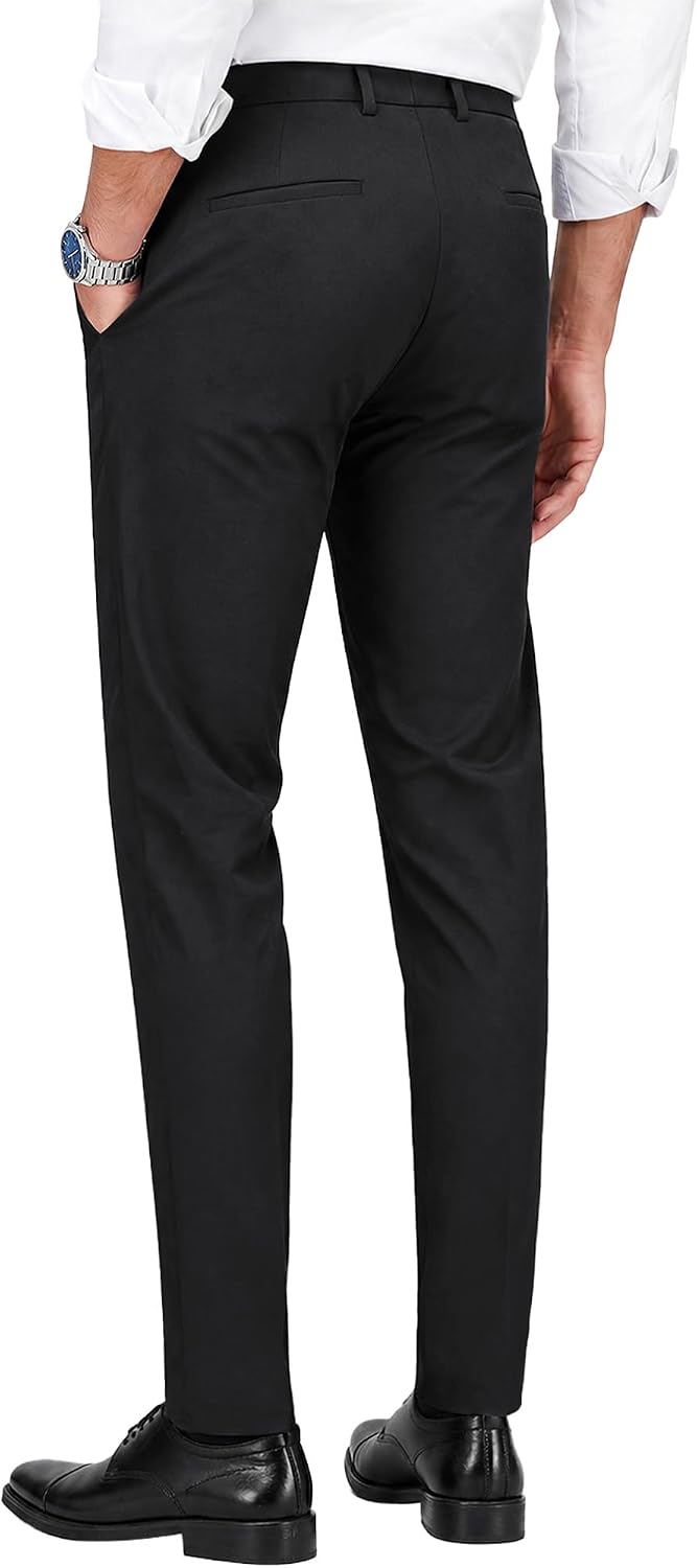WEEN CHARM Men’s Stretch Dress Pants Skinny Slim Fit Suit Pants Business Causal Lightweight Pant