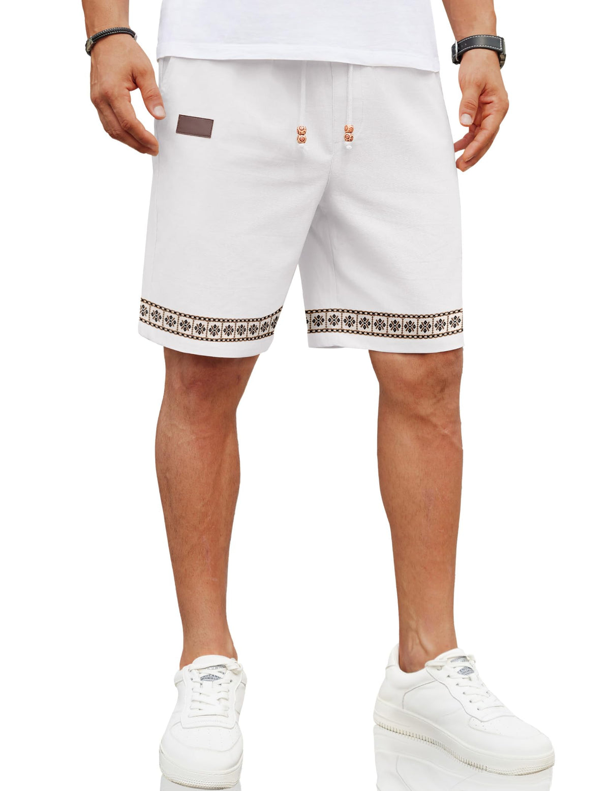 COOFANDY Men Linen Beach Shorts Casual Drawstring Summer Vacation Shorts
