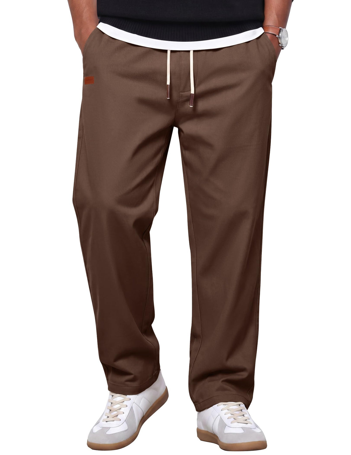 COOFANDY Mens Casual Pants Elastic Waist Drawstring Chino Pant Cotton Twill Stretch Slacks with Pocket