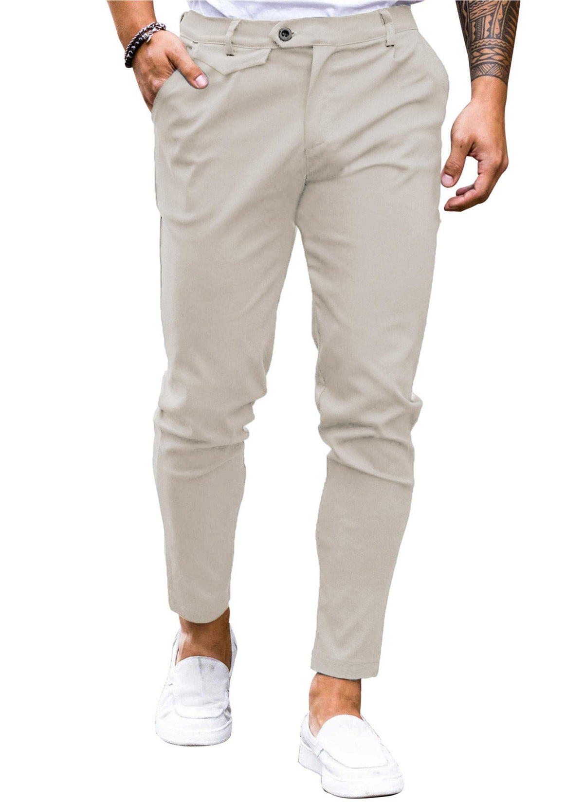 Mens Chinos Slim Fit Pants Stretch Tapered Dress Pant Casual Trousers