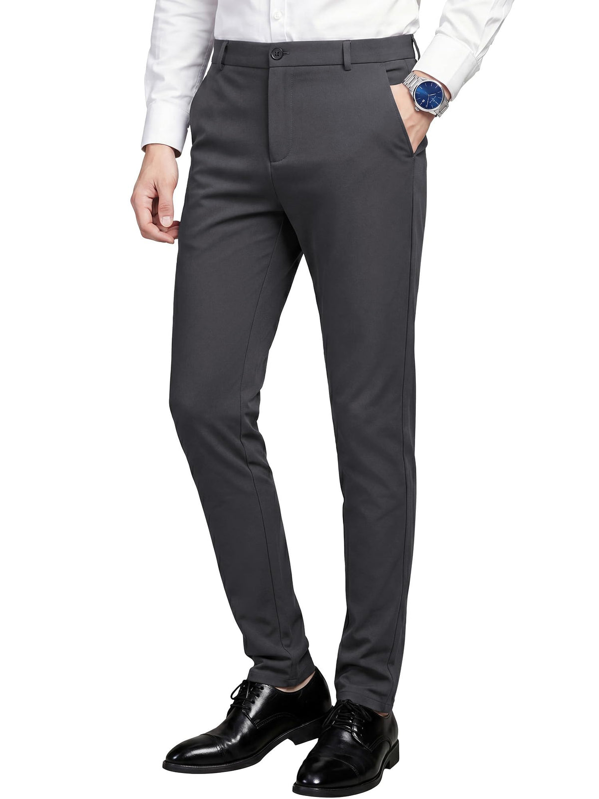 WEEN CHARM Men’s Stretch Dress Pants Skinny Slim Fit Suit Pants Business Causal Lightweight Pant