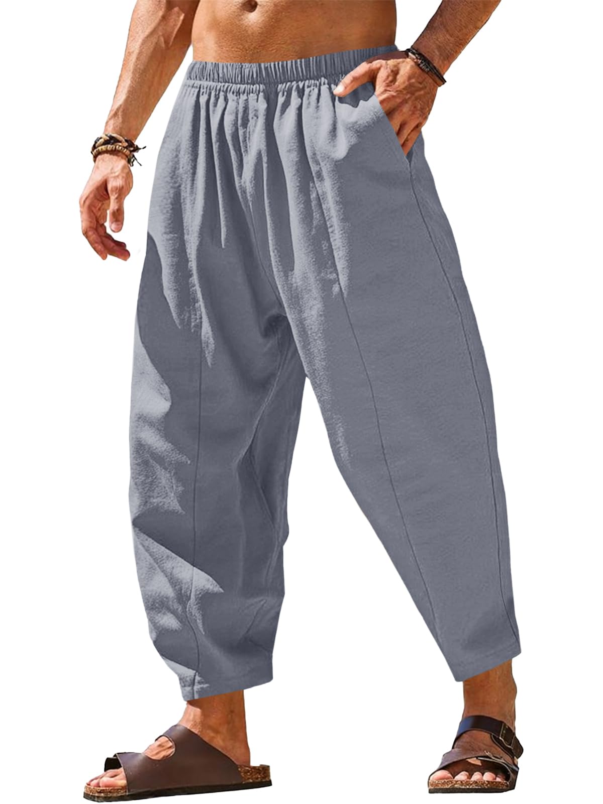 Runcati Mens Harem Pants Casual Elastic Waist Drawstring Baggy Trouser