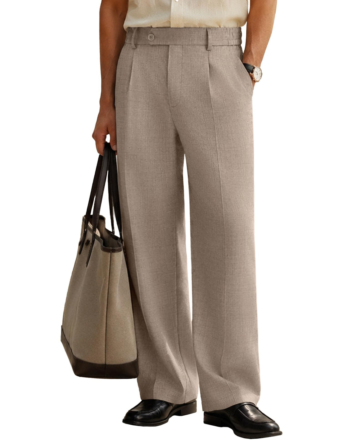Susclude Mens Plaid Casual Dress Pants Old Money Wide Leg Baggy Pleated Slacks Elastic Waist Work Vacation Trousers