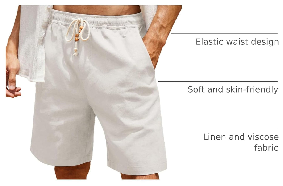 COOFANDY Men's Linen Shorts Casual Summer Beach 9"/ 7" Drawstring Shorts
