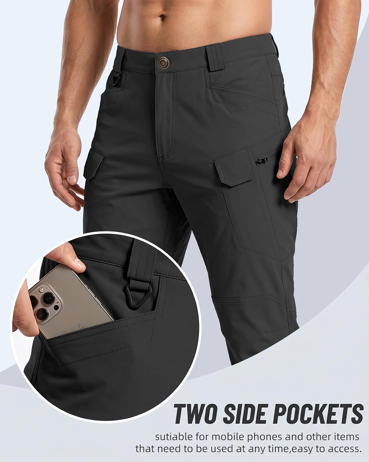 whox Men's Cargo Tactical Pants Work Hiking Trousers Waterproof Lightweight Elastic Waist for Travel with Pockets(No Belt)